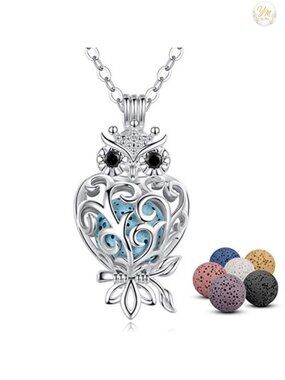 Aromatherapy Essential Oil Diffuser Pendant Necklace Lava Rocks Owl Charm
